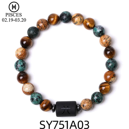 Handcrafted Zodiac Bracelet – Natural Tiger Eye & Agate | Unisex Astrology Jewelry Gift