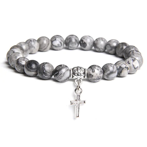 Volcanic Rock and Black Agate Beaded Bracelet for Men & Women