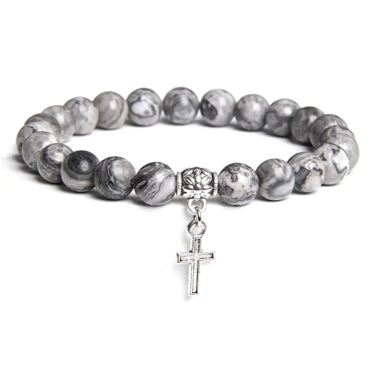 Volcanic Rock and Black Agate Beaded Bracelet for Men & Women