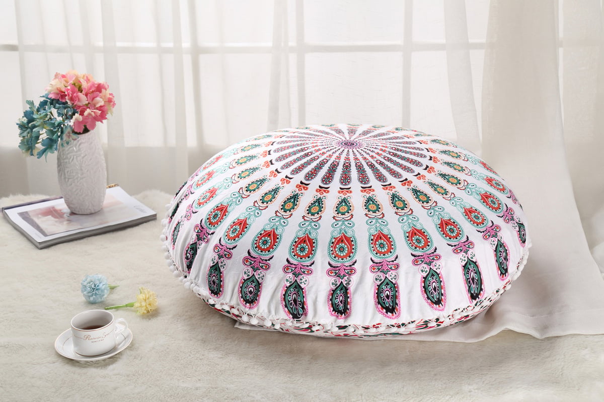Colorful Mandala Round Floor Pillow 'Cover' for Meditation