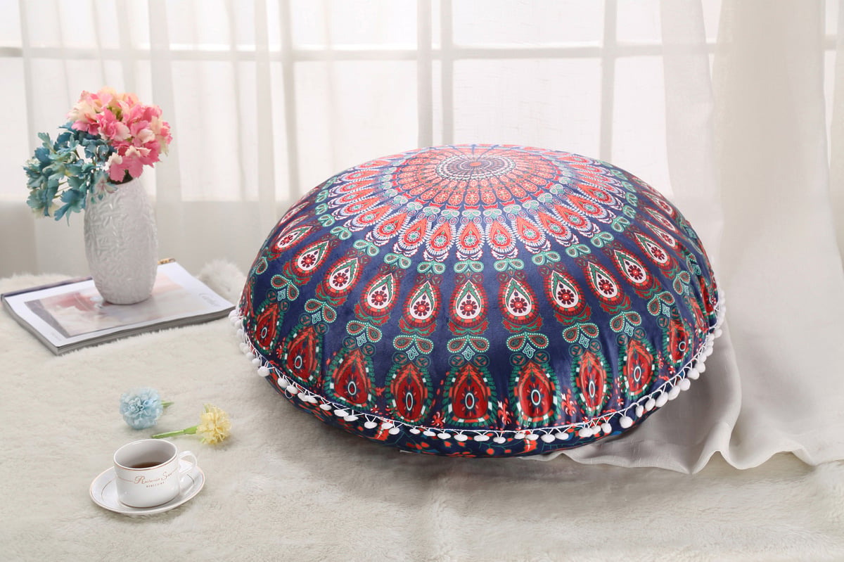 Colorful Mandala Round Floor Pillow 'Cover' for Meditation