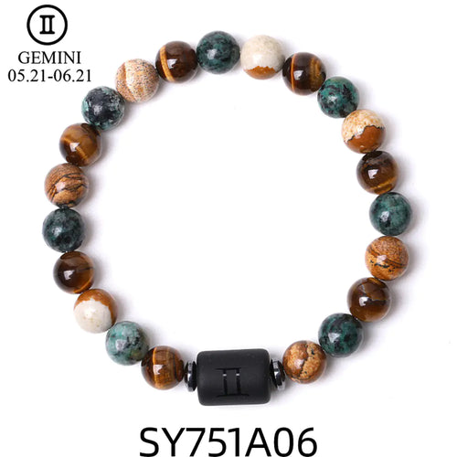 Handcrafted Zodiac Bracelet – Natural Tiger Eye & Agate | Unisex Astrology Jewelry Gift