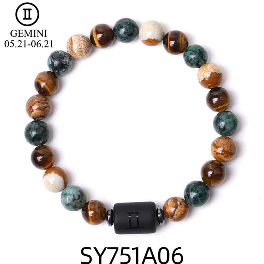 Handcrafted Zodiac Bracelet – Natural Tiger Eye & Agate | Unisex Astrology Jewelry Gift
