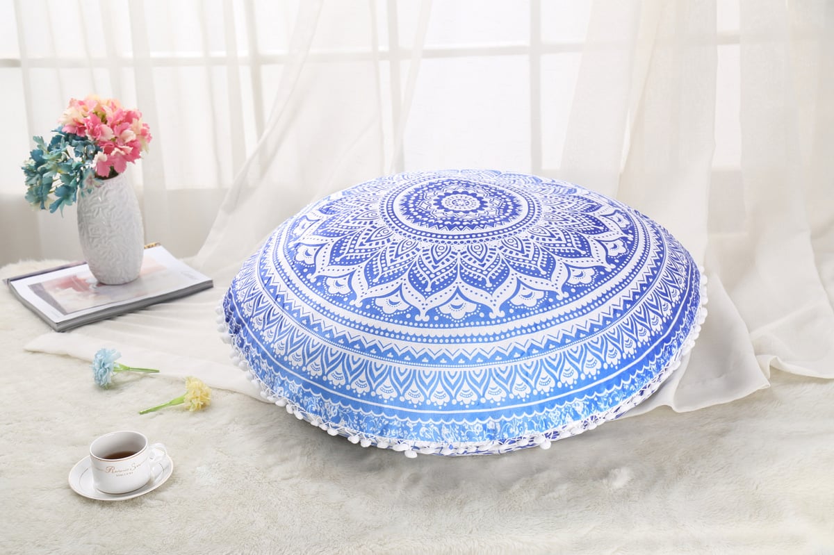 Colorful Mandala Round Floor Pillow 'Cover' for Meditation