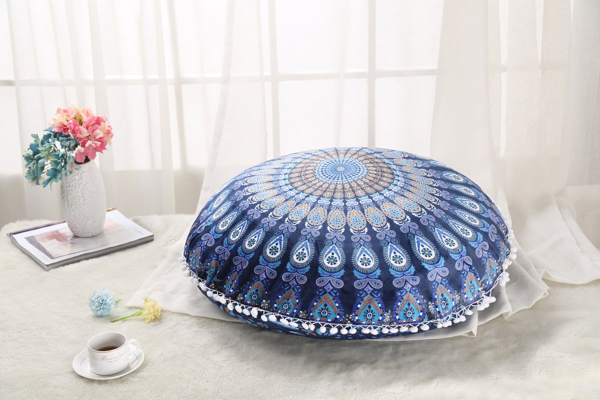 Colorful Mandala Round Floor Pillow 'Cover' for Meditation