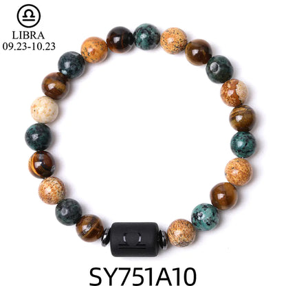 Handcrafted Zodiac Bracelet – Natural Tiger Eye & Agate | Unisex Astrology Jewelry Gift