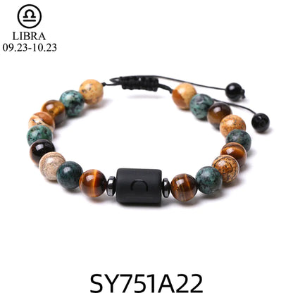 Handcrafted Zodiac Bracelet – Natural Tiger Eye & Agate | Unisex Astrology Jewelry Gift