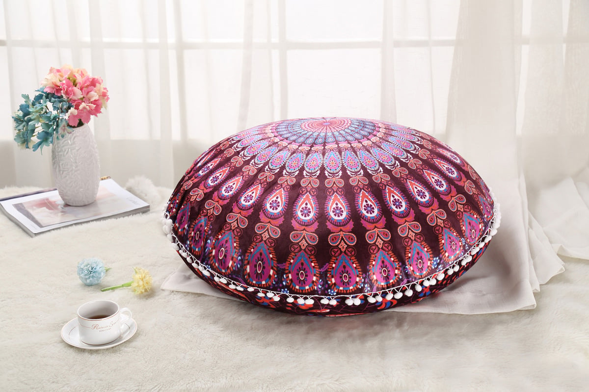 Colorful Mandala Round Floor Pillow 'Cover' for Meditation