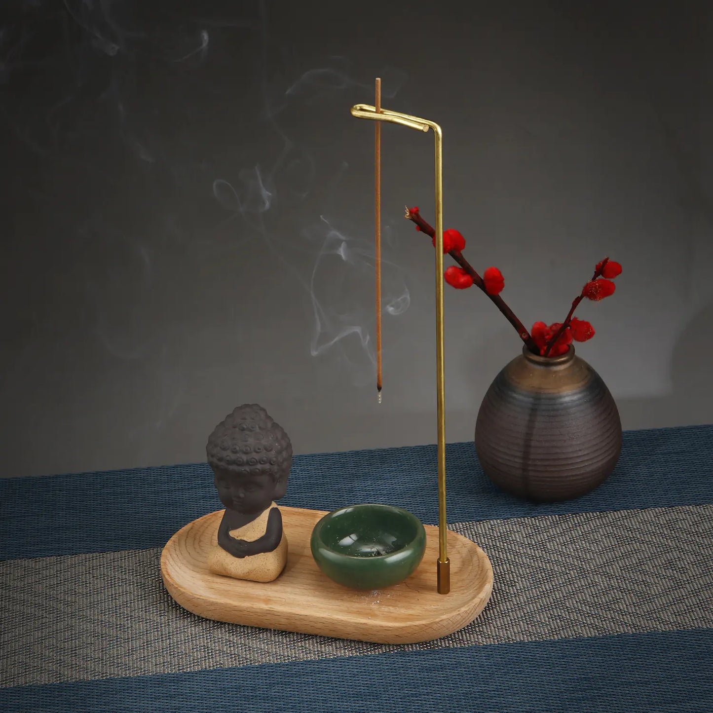 Reverse Flow Incense Set — 3-Piece | Brass, Beech & Celadon | Open & R Type