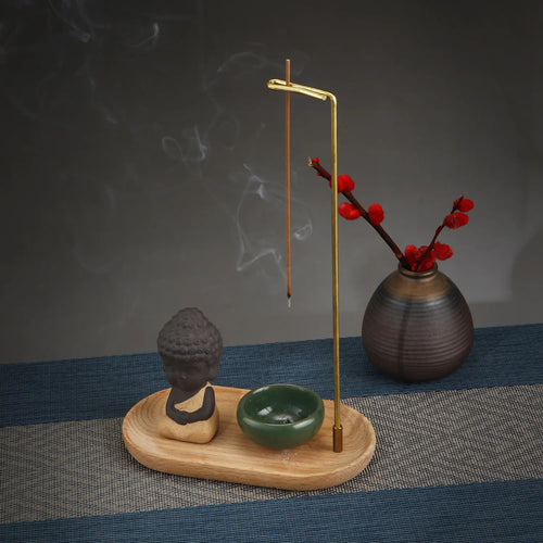 Reverse Flow Incense Set — 3-Piece | Brass, Beech & Celadon | Open & R Type
