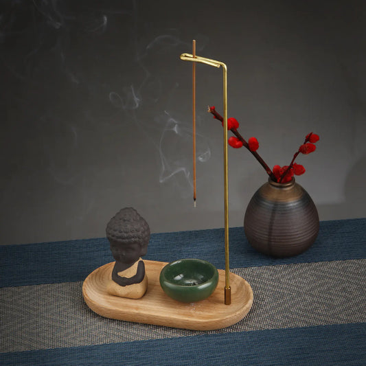 Reverse Flow Incense Set — 3-Piece | Brass, Beech & Celadon | Open & R Type