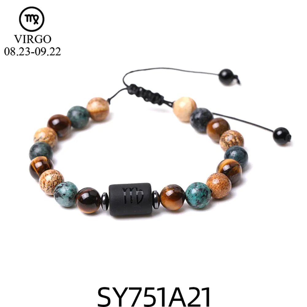 Handcrafted Zodiac Bracelet – Natural Tiger Eye & Agate | Unisex Astrology Jewelry Gift