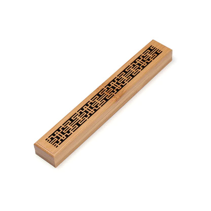 Bamboo Incense Burner & Ash Catcher — 4 Carved Patterns | Minimalist Zen Design