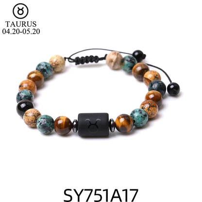 Handcrafted Zodiac Bracelet – Natural Tiger Eye & Agate | Unisex Astrology Jewelry Gift