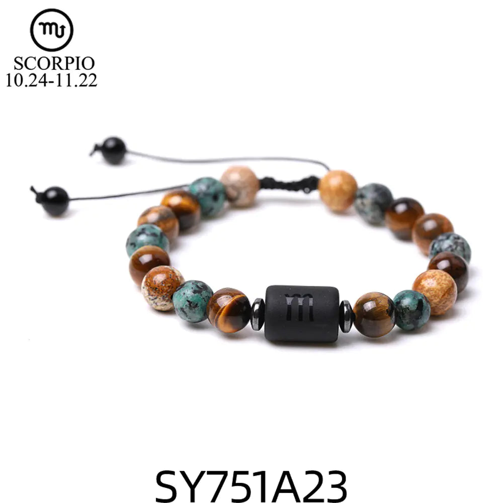 Handcrafted Zodiac Bracelet – Natural Tiger Eye & Agate | Unisex Astrology Jewelry Gift