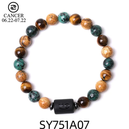 Handcrafted Zodiac Bracelet – Natural Tiger Eye & Agate | Unisex Astrology Jewelry Gift