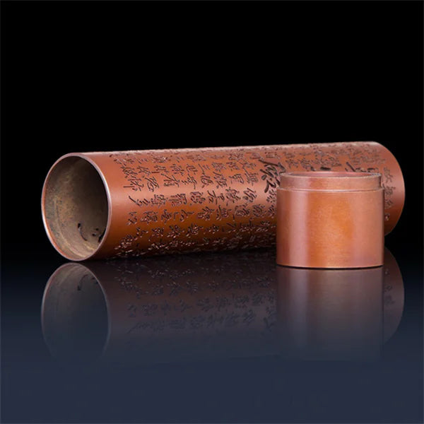 Heart Sutra Brass Incense Tube — Engraved Zen Calligraphy | Premium Antique Finish
