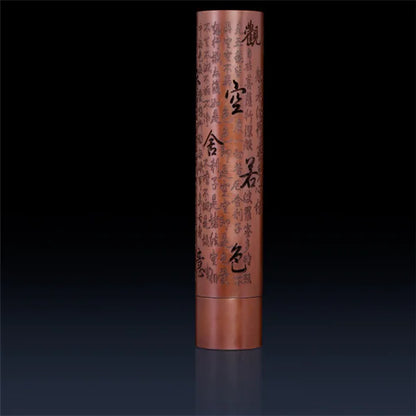 Heart Sutra Brass Incense Tube — Engraved Zen Calligraphy | Premium Antique Finish