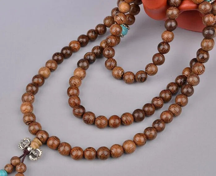 Buddhist Natural Wood Prayer Bead Bracelet, 108 Mala Beads