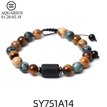 Handcrafted Zodiac Bracelet – Natural Tiger Eye & Agate | Unisex Astrology Jewelry Gift