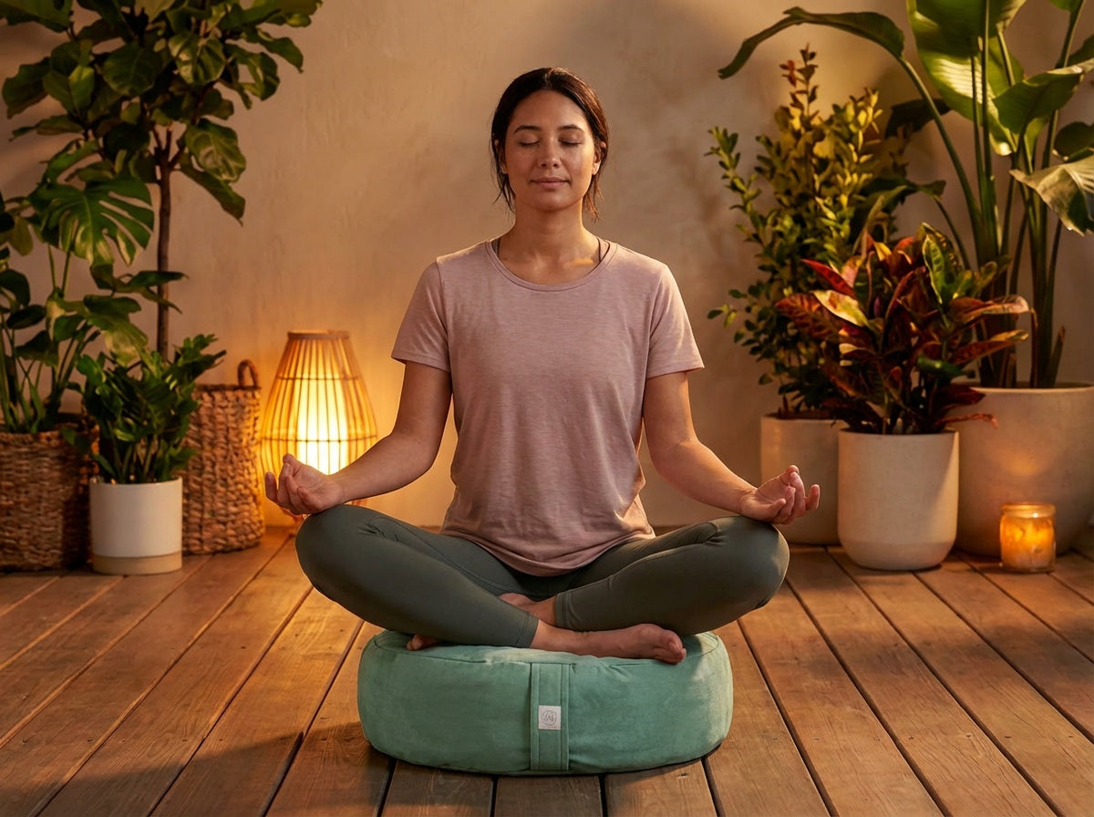 Gaiam Zafu Meditation Cushion - Ergonomic Buckwheat Hull with Adjustable Filling Carry Handle - Sage