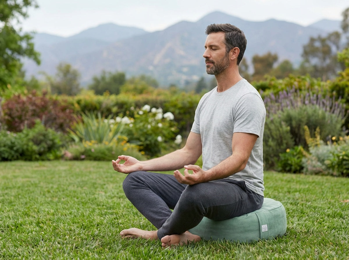 Gaiam Zafu Meditation Cushion - Ergonomic Buckwheat Hull with Adjustable Filling Carry Handle - Sage