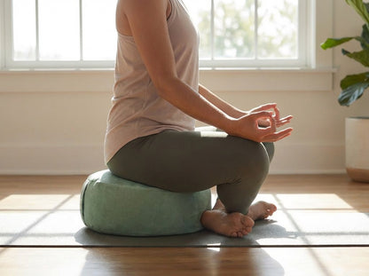 Gaiam Zafu Meditation Cushion - Ergonomic Buckwheat Hull with Adjustable Filling Carry Handle - Sage