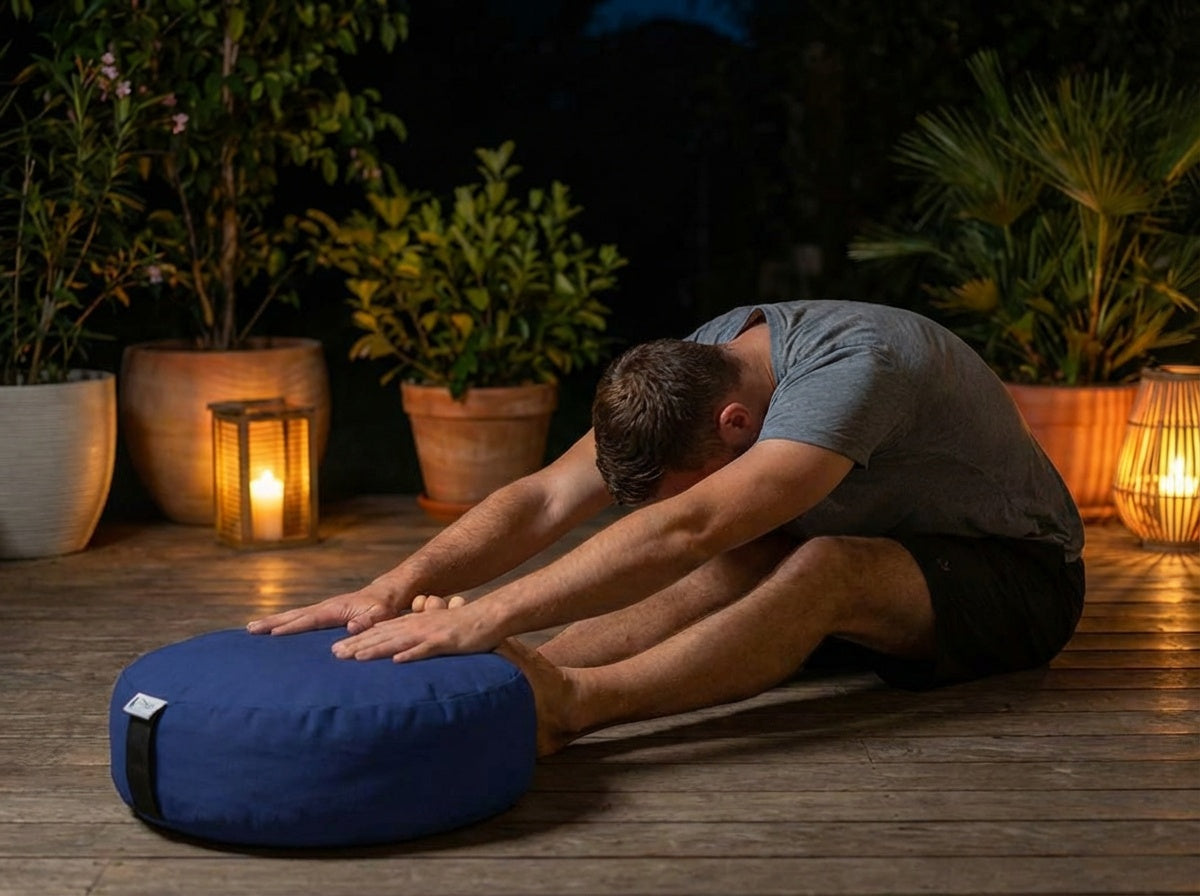 Beans ZAFU - Meditation Floor Cushion - Round Navy Cotton Zen Yoga - Made in USA - Organic Buckwheat Hulls