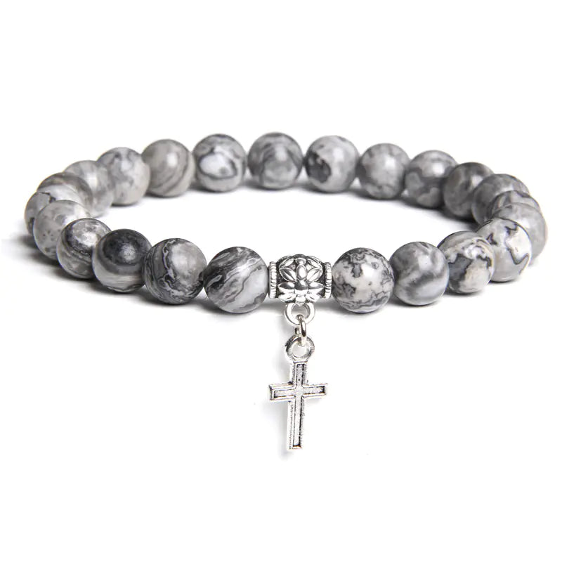 Volcanic Rock and Black Agate Beaded Bracelet for Men & Women