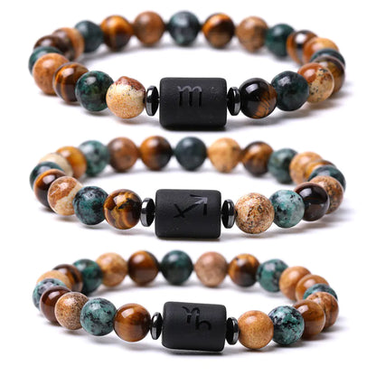 Handcrafted Zodiac Bracelet – Natural Tiger Eye & Agate | Unisex Astrology Jewelry Gift