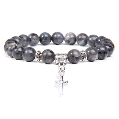 Volcanic Rock and Black Agate Beaded Bracelet for Men & Women