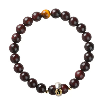 Buddhist Red Sandalwood Bracelet with Silver Mantra