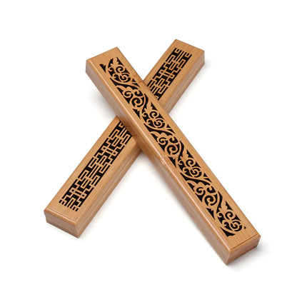 Bamboo Incense Burner & Ash Catcher — 4 Carved Patterns | Minimalist Zen Design