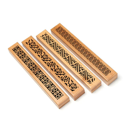 Bamboo Incense Burner & Ash Catcher — 4 Carved Patterns | Minimalist Zen Design