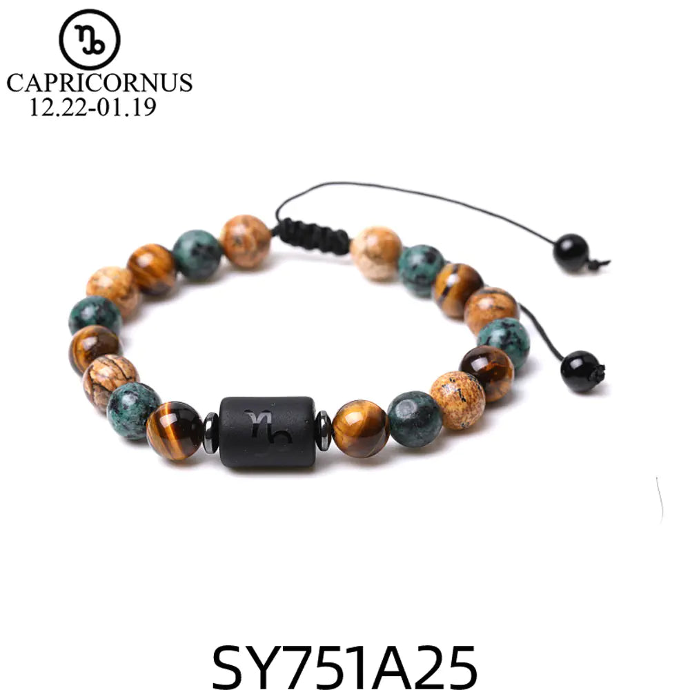 Handcrafted Zodiac Bracelet – Natural Tiger Eye & Agate | Unisex Astrology Jewelry Gift