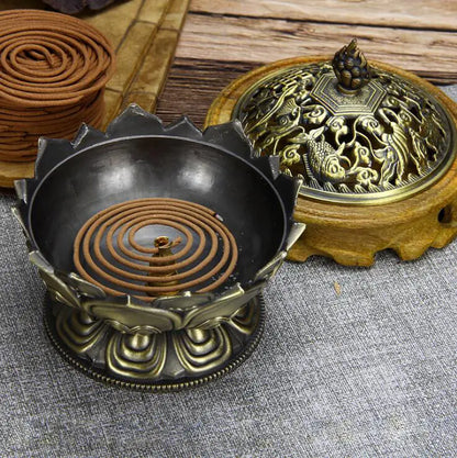 Eight Treasures Lotus Incense Burner — 3 Colors | Zinc Alloy | Meditation & Home Decor