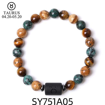 Handcrafted Zodiac Bracelet – Natural Tiger Eye & Agate | Unisex Astrology Jewelry Gift