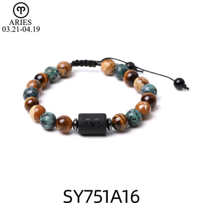 Handcrafted Zodiac Bracelet – Natural Tiger Eye & Agate | Unisex Astrology Jewelry Gift