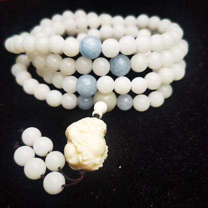 White Jade Bodhi Root 108-Piece Bracelet