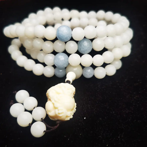 White Jade Bodhi Root 108-Piece Bracelet