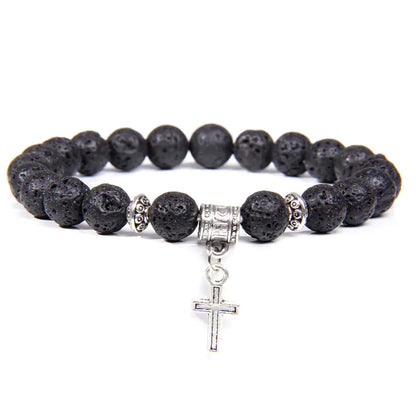 Volcanic Rock and Black Agate Beaded Bracelet for Men & Women
