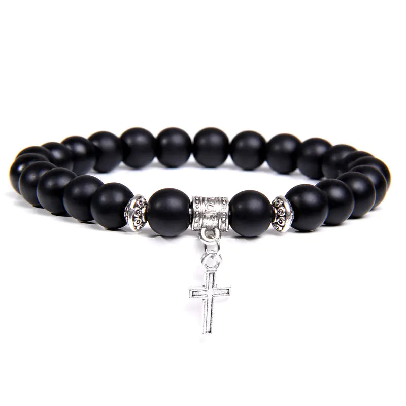 Volcanic Rock and Black Agate Beaded Bracelet for Men & Women